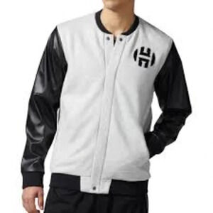 Adidas Originals Harden Varsity Basketball Jacket  Light Grey Heather/Black L